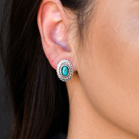 West and Company Small Silver & Turquoise Concho Earrings