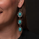 Model Wearing 3 Tier Turquoise Earring on Fishhook