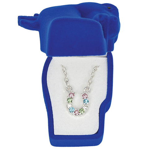 Multi color rhinestone horse shoe necklace 