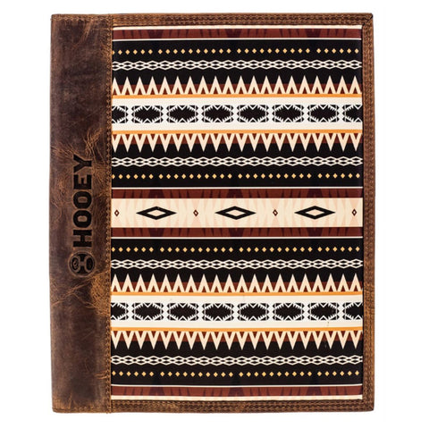 notebook cover with leather Hooey embossed and Aztec pattern on front
