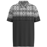 Grey Polo with a Black and White Aztec Print on the top Half of Shirt