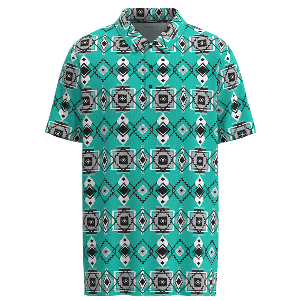 "The Weekender" Turquoise/Black Aztec Polo