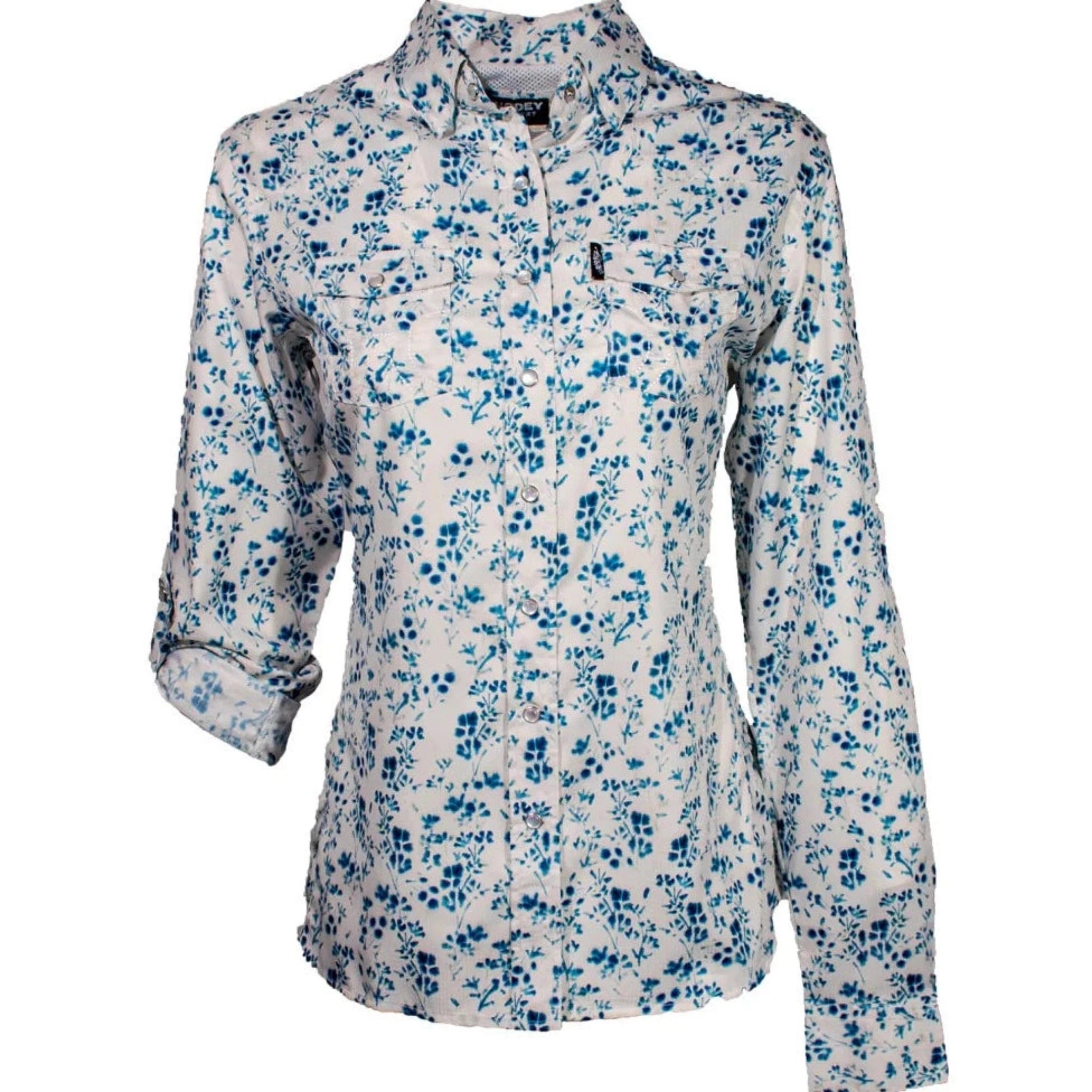 floral dress shirt women's Allegra K Button Down Floral Long Sleeve Point Collar Blouse, Blue / 3XL