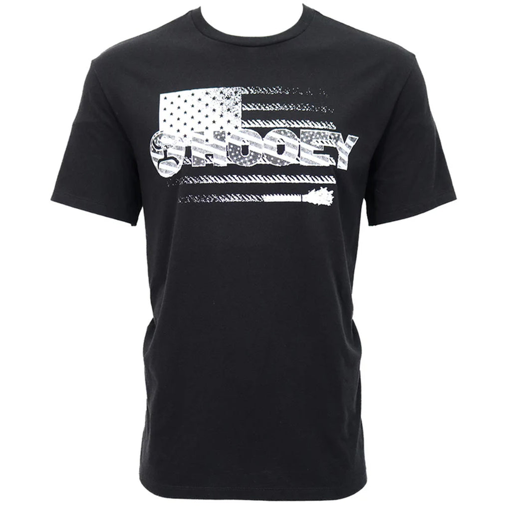 Black Shirt with White Patriotic Flag and Hooey Logo across chest