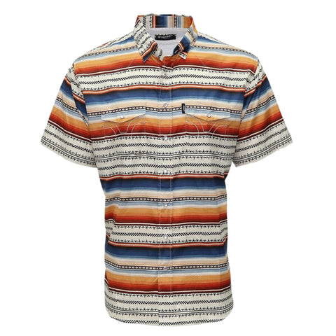 "Sol" Multi Color Serape Short Sleeve Pearl Snap Shirt with Two Chest Pockets