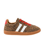 Heel to toe side view of Corkys Mini Leopard Heads Up Shoes 