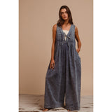 MINERAL WASHED PINTUCK JUMPSUIT WITH SIDE POCKET