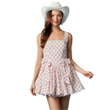 White/Red Bubble Hem Dress with Bow Detail