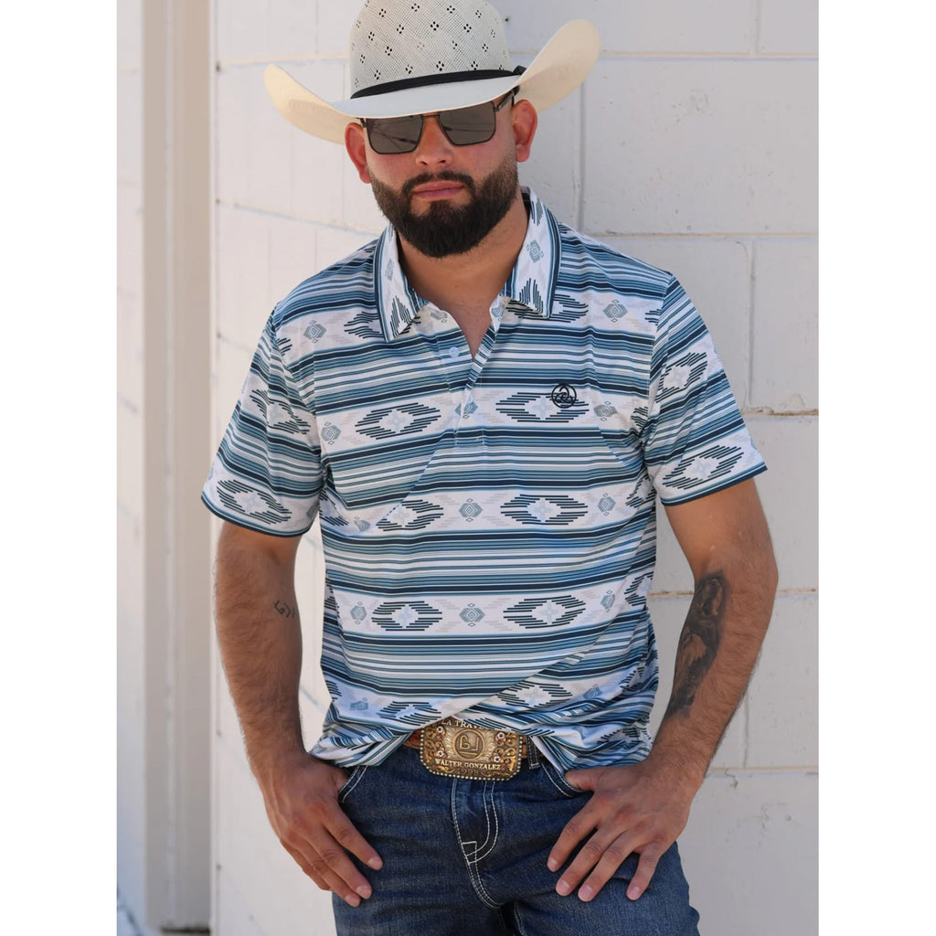 The Rylan Polo Blue & White Aztec Pattern