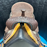 Jeff Smith C3 14.5 Inch Chocolate Barrel Saddle with Turquoise Buckstitch