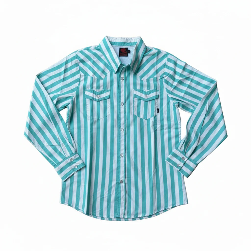 Men's Turquoise & White Stripe Performance Long Sleeve Shirt