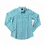 Men's Turquoise & White Stripe Performance Long Sleeve Shirt