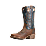Front and side view of Ariat Men's Fiery Brown Roughstock Hybrid Cowboy Boots.