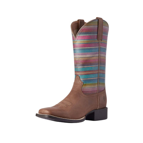 Front and side view of Ariat Women's Dark Brown Buffalo Round Up Boots.