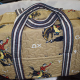Top view of the bag, long zipper goes al the way across the top of the bag and there is a no closure pocket on the outside of the bag.