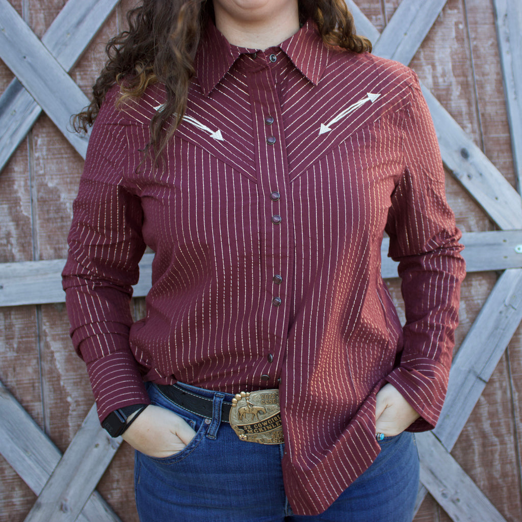 Cruel Girl Women's Burgundy Stripe Long Sleeve Shirt Cruel Girl Women's Burgundy Stripe Long Sleeve Shirt
