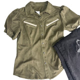 Rowdy Crowd Olive Calaboose Short Sleeve Blouse