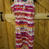 Mid-thigh length dress with colorful floral and Aztec Print.
