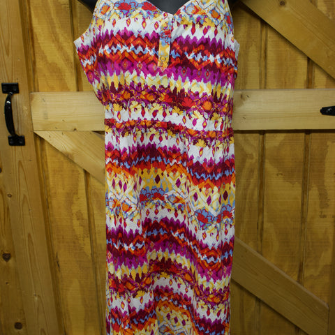 Mid-thigh length dress with colorful floral and Aztec Print.