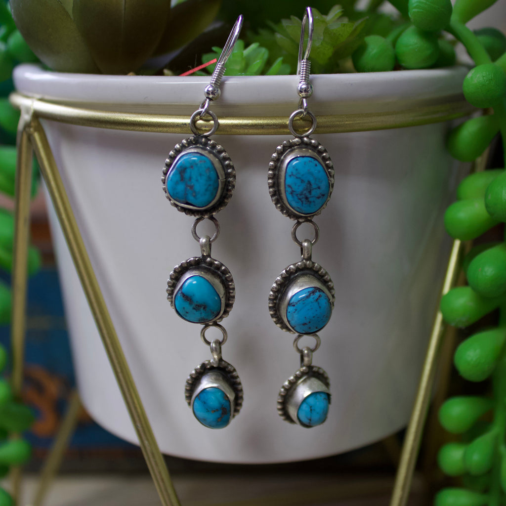 Pair of earrings dangling off flower pot. 