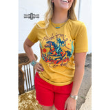 Mustard yellow shirt horse girl graphic tee