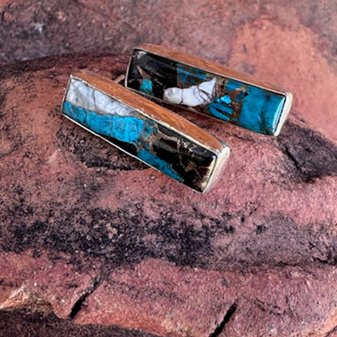 White Buffalo and Turquoise Bar Earrings 