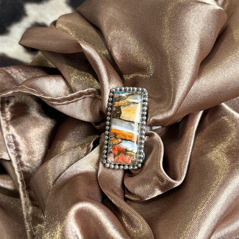 "Kyle" Rectangle Adjustable Orange Mojave Ring