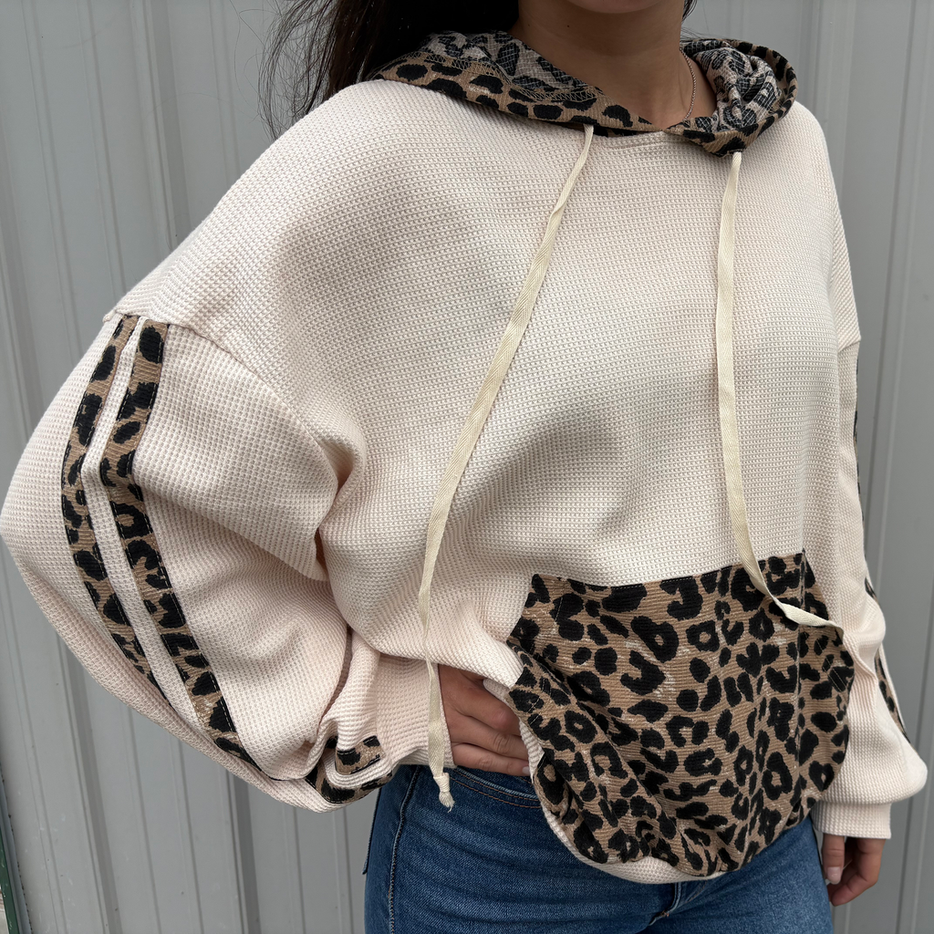 Waffle Leopard Print Hoodie
