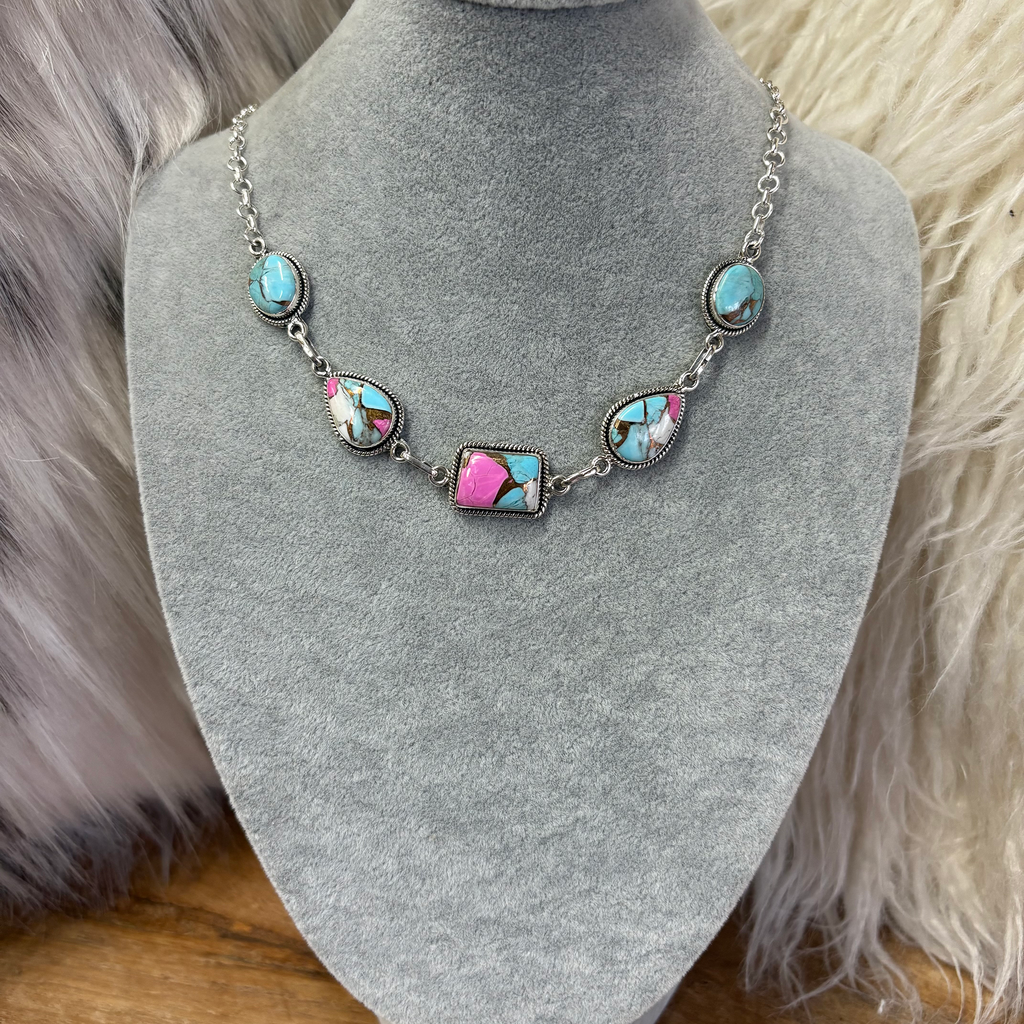 "Syd" Cotton Candy 5 Stone Necklace