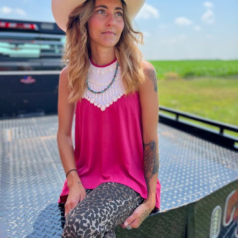 Pink Crochet Neck Tank