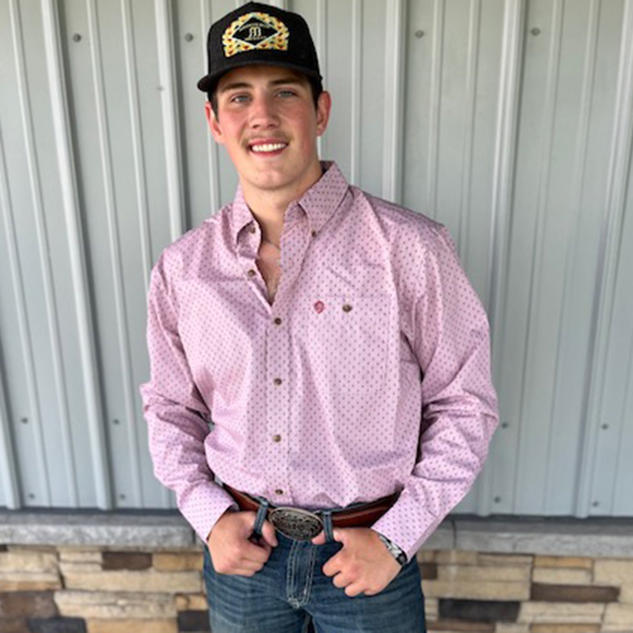 Wrangler Men's Peach Geometric Long Sleeve Shirt