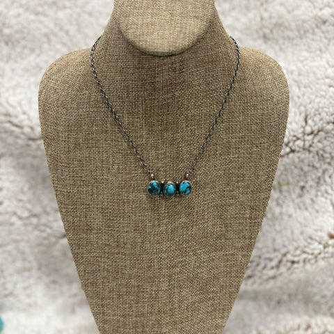 3 stone horizontal bar with Kingman turquoise 