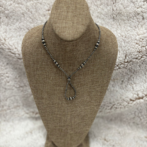 16 Inch Length lariat Navajo peal Necklace with graduated size pearls and a loop 