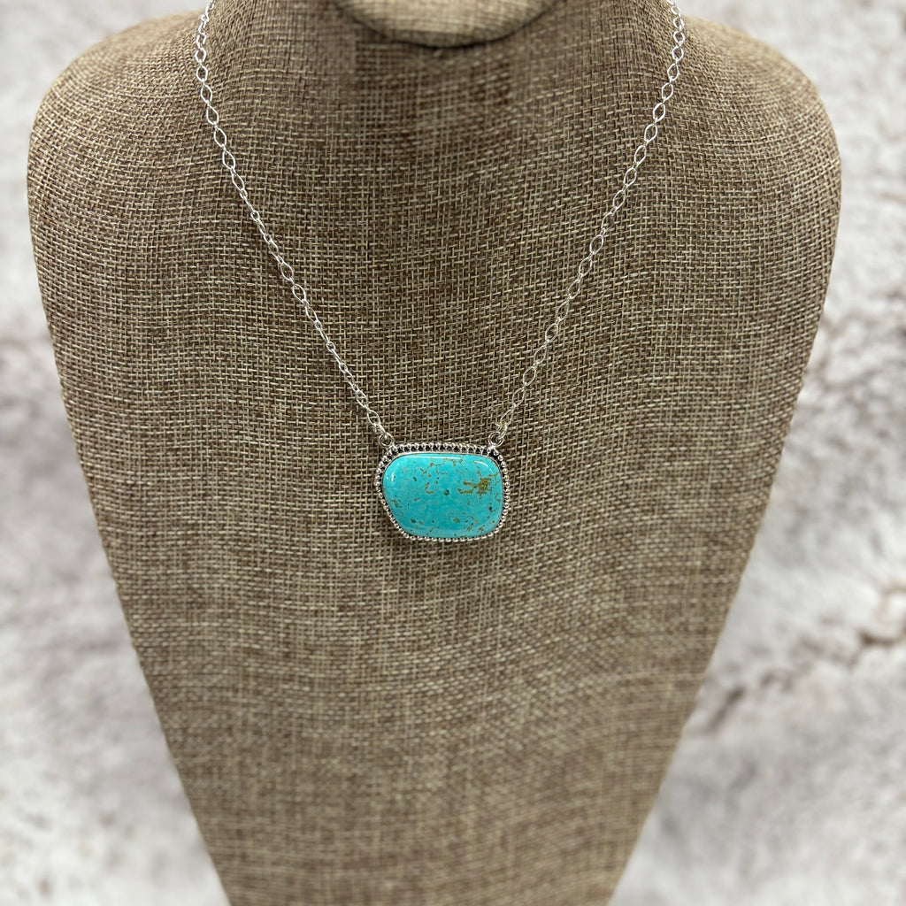 Sterling silver chain necklace with large thunder mountain stone in the middle 