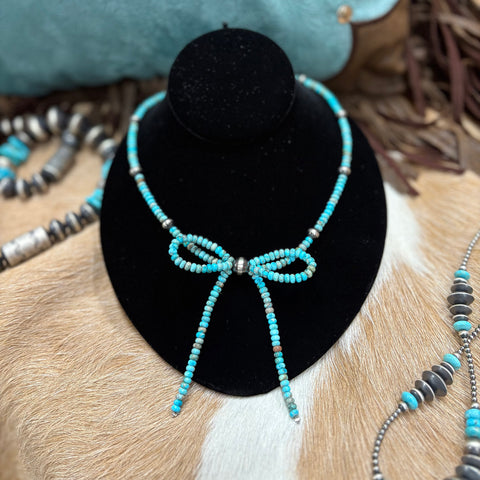 Hand strung beaded necklace with turquoise beads and Navajo pearls 