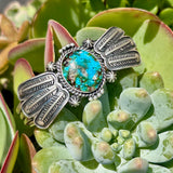 Sonoran Gold Stone set on a sterling silver cuff with incredible feather detailing. 