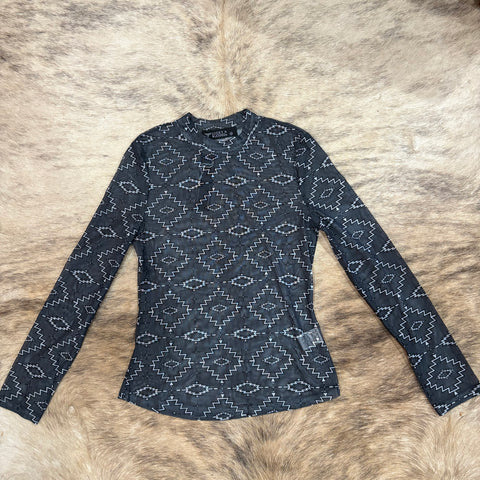 Black Mesh Top with white aztec design 