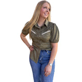 Rowdy Crowd Olive Calaboose Short Sleeve Blouse
