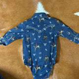 Flat lay view of the back of the onesie, onesie has white stitching. 