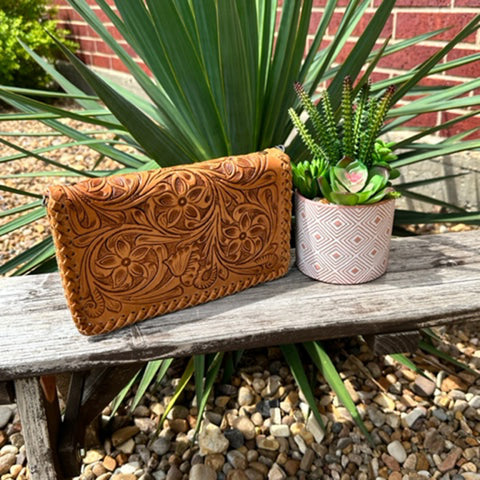 American Darling Leather Tooled Wallet