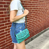 Turquoise Fully Tooled/Whipstitch Clutch