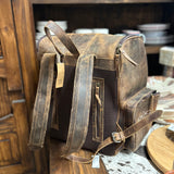 Back of the bag, it has two shoulder straps, a handle on top, and a concealed carry pocket on the back.