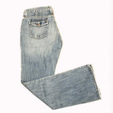 Light wash denim boot cut jeans.