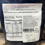 Back side view of the bag, it includes the nutrition facts and directions on how to make. 