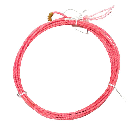 Coiled up view of pink kid rope. 