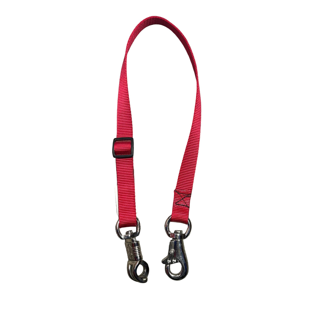 Flat lay of red trailer tie. 
