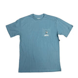 Front side of flay lay dark blue t-shirt. 