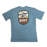 Back side view of flat lay dark blue t-shirt. 