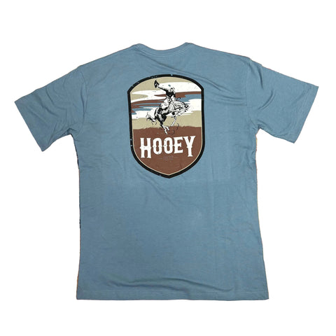 Back side view of flat lay dark blue t-shirt. 