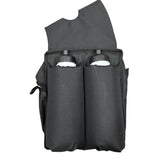 Left side of the saddle horn bag that has two water bottle compartments. 
